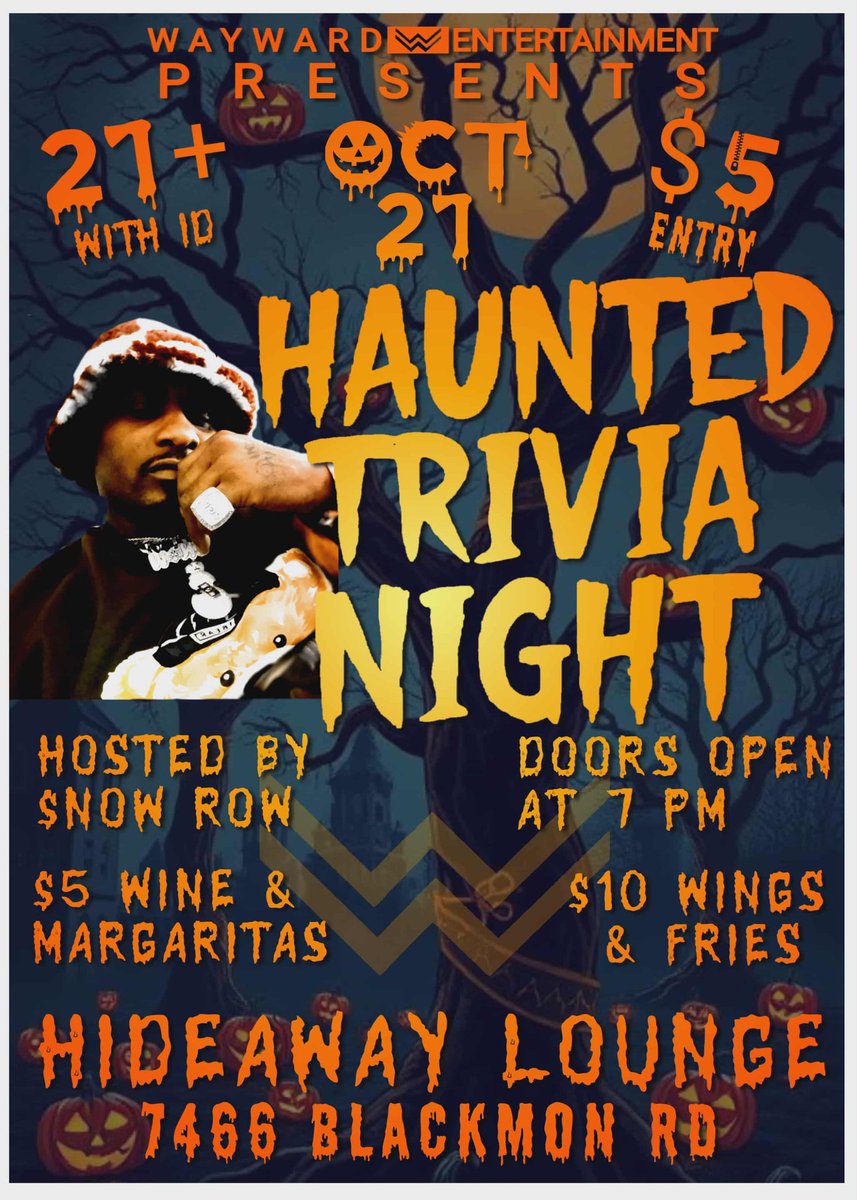 TMN_Pod's tweet photo. THIS TUESDAY 🗣! Don't miss the spookiest night of trivia games you've never seen. #October21st is our Haunted Trivia Night 👻! Unleash your inner genius 🧠. Compete for creepy prizes, interact with some new friends &amp; fuel your fun with food/drink specials 🍻. #colga #ColumbusGa https://t.co/wgfRGOpiyn