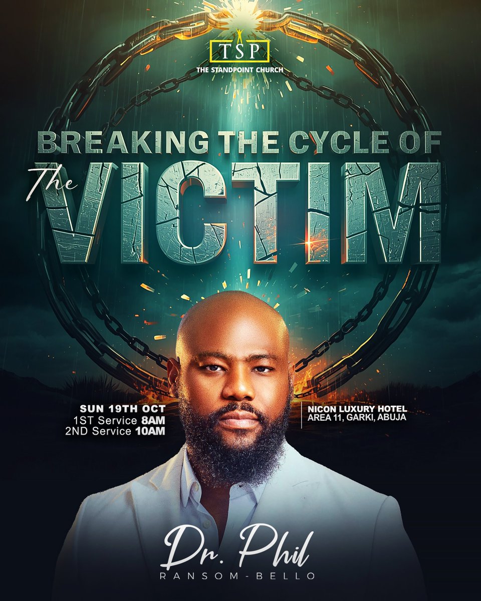 We are Breaking the Cycle of the Victim Mentality!
Join us this Sunday for a Special time of the Word and Worship with our Senior Pastor <a href="/DrPhilBello/">Dr. Phil Ransom-Bello</a>...
---
Nicon Luxury Hotel, Garki, Abuja // 8AM and 10AM
#CHRiSTamplified