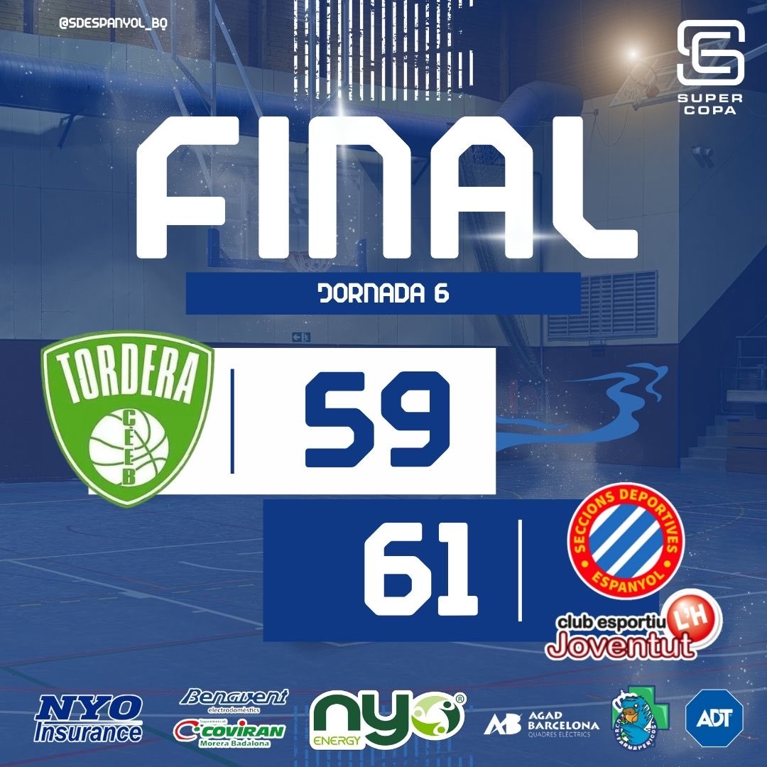 💙🤍 SEGONA VICTÒRIA DE LA TEMPORADA! 🤍💙

Partit d’infart a la Jornada 6 però el SD Espanyol - CEJ L’Hospitalet s’ha acabat imposant davant el CEEB Tordera amb un ajustat 59 - 61.

Hem dominat bona part del partit, però un últim quart intens ens ha fet patir fins al final… Tot