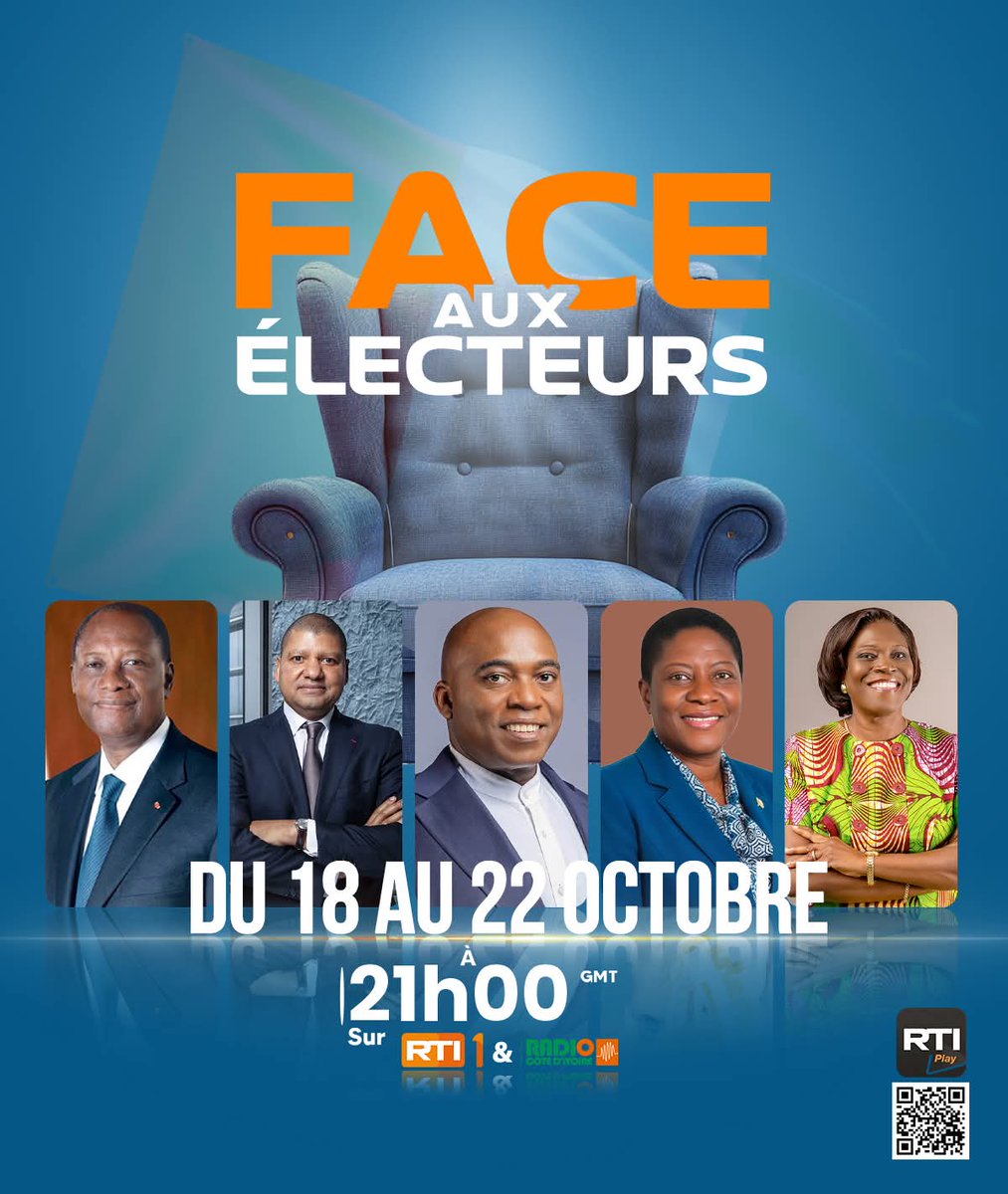 Dans le cadre de la Présidentielle 25, le Groupe RTI produira l’émission spéciale « Face aux électeurs », un RDV citoyen majeur destiné à favoriser le dialogue entre les candidats et les électeurs.
RDV donc du 18 au 22 oct 25, à partir de 21h sur #RTI1, #RadioCIv et rtiplay.i