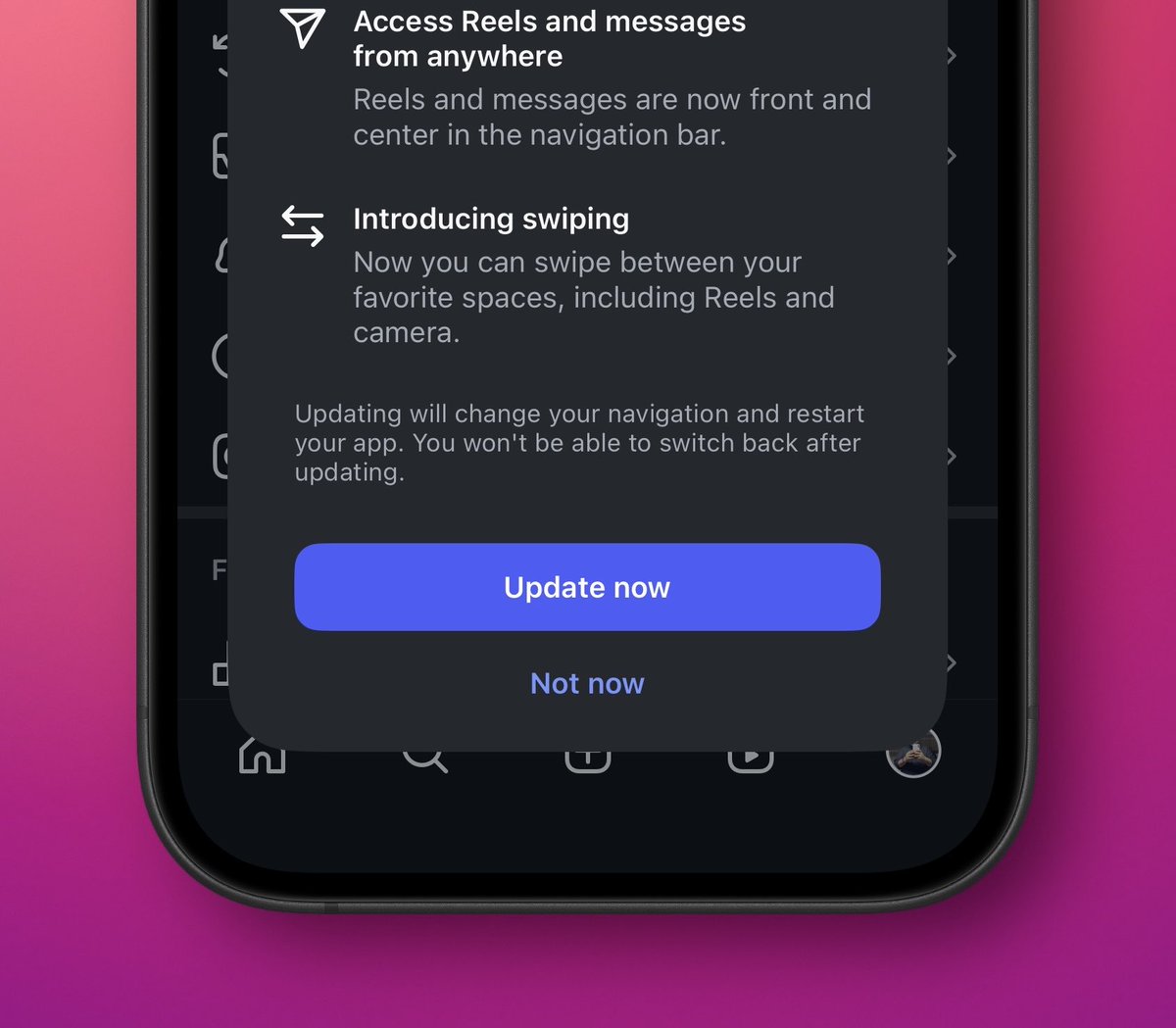 theiosguy101's tweet image. Instagram New Design Updated. 

Finally the design is updated. I have mix feelings about this new UI. They should have bring Liquid Design instead of just arranging the tabs.