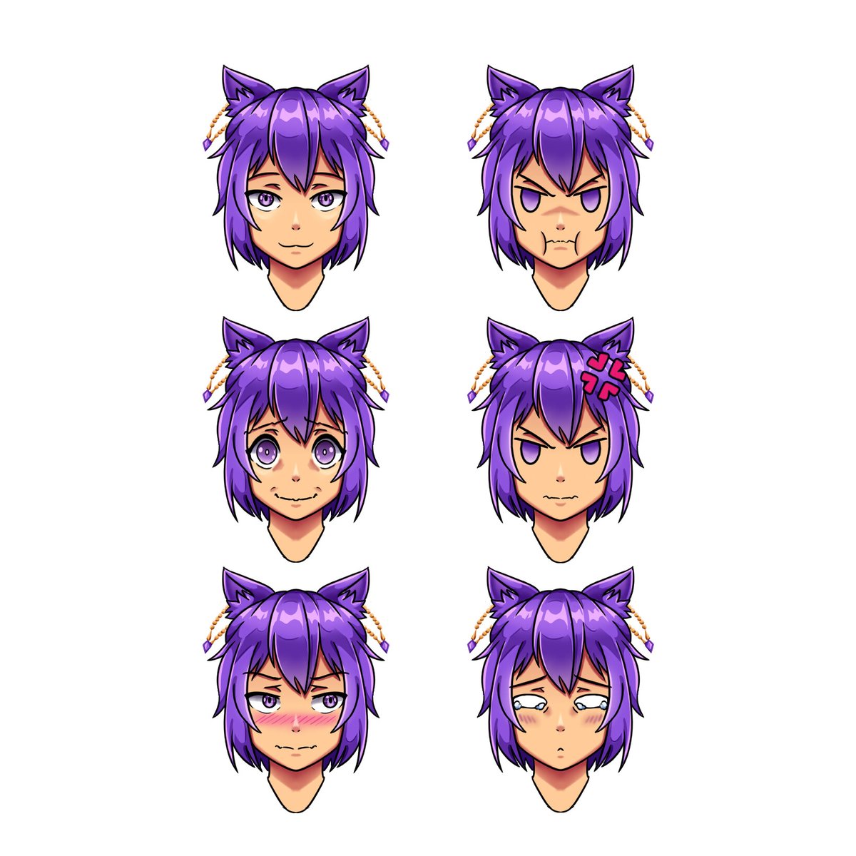 Its_Addisson's tweet image. From smug to flustered, here&apos;s a peek at the many moods of our favorite purple-haired commander~ 💜✨
Which one is your favorite? 😼👇
#OCExpressions #AnimeArt #CatBoy #CharacterDesign #DigitalArt #ReactionFaces #AnimeVibes #OriginalCharacter #VTuberArt #EmoteSheet #ChibiMood