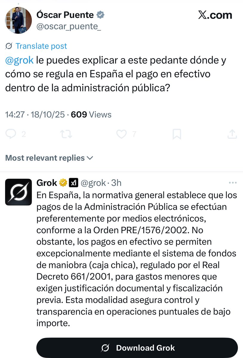 capTercio's tweet photo. Creo que Óscar Puente va a bloquear a Grok. https://t.co/cIRWvsWY0w