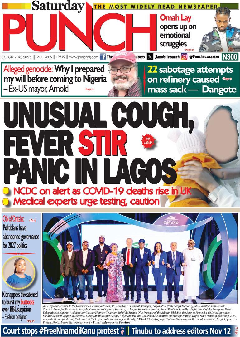 Unusual cough, fever stir panic in Lagos
punchng.com/unusual-cough-…
<a href="/YishauOlukorede/">Olukorede S. Yishau</a> <a href="/seunakioye/">Seun Akioye</a> <a href="/thesophielawal/">Big Sophsss✨🌚</a> <a href="/RobertEgbert9/">Robert Egbert</a> <a href="/MobilePunch/">Punch Newspapers</a>