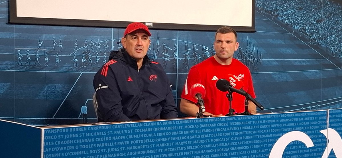 🏉 Happy head coach &amp; captain after Munster's 31-14 statement URC win over holders Leinster at Croke Park this evening. Big result in context of the rivalry. Munster now 4 from 4 in URC this season. On to Connacht in Limerick next Saturday  ⤵️

#LLSport #leivmun 🔴 v 🔵  🏟