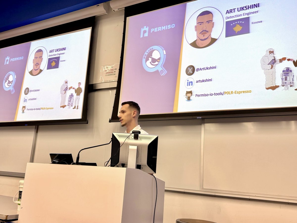 BSidesNYC's tweet photo. P0LR Espresso: Pulling Shots of Cloud Live Response &amp; Advanced Analysis

Art Ukshini, Threat Researcher at Permiso Security, presents P0LR Espresso, a tool built to cut through noisy cloud logs, detect threats in real time, and speed up incident response. #BSidesNYC https://t.co/X04lj0puFJ