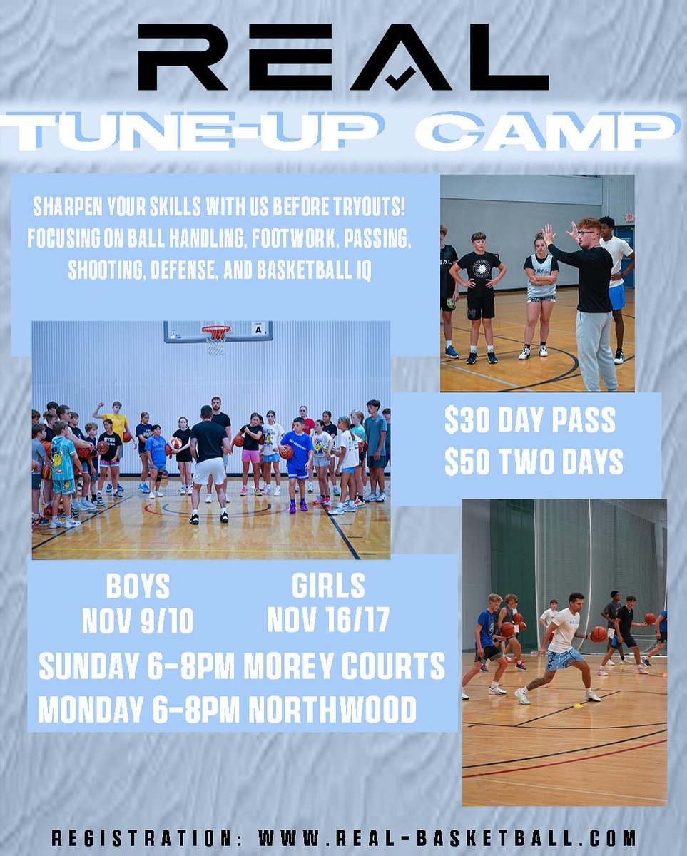 Up next! ⏭️ High School Tune Up Camp! 
Get ready for your high school tryouts ✅

Signup: real-basketball.com/collections/ca…