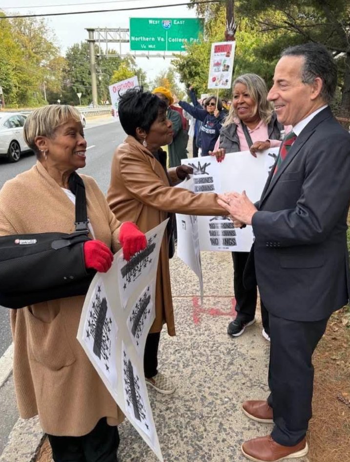 Thrilled to be in Silver Spring and on the road this morning waving signs with a massive No Kings turnout! From Bethesda to Rockville to Olney to Leisure World to Chevy Chase to Takoma Park to Forest Glen to Gaithersburg, the fighting 8th is showing up with creativity and wit.