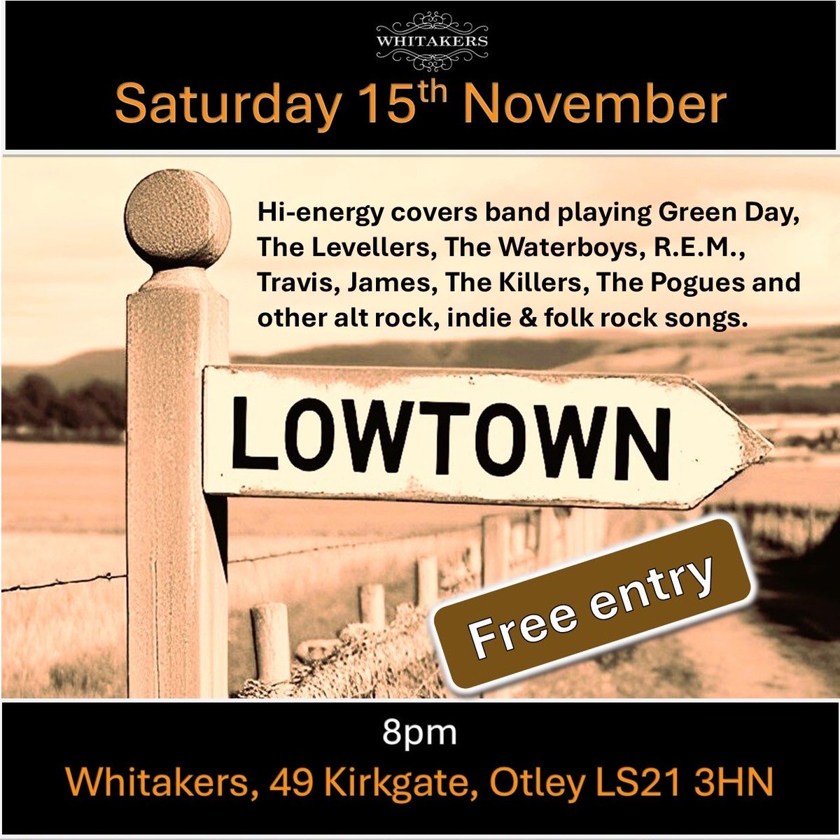 LowtownBand's tweet image. 4 weeks today!  🎤🎸🎻🎹🥁

See you at Whitakers #Otley on Saturday 15th November! 🍺🎵🎶

#SupportPubs #SupportLiveMusic #LiveMusic