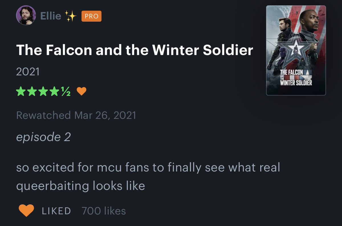 i think of this letterboxd review on tfatws at least once a week