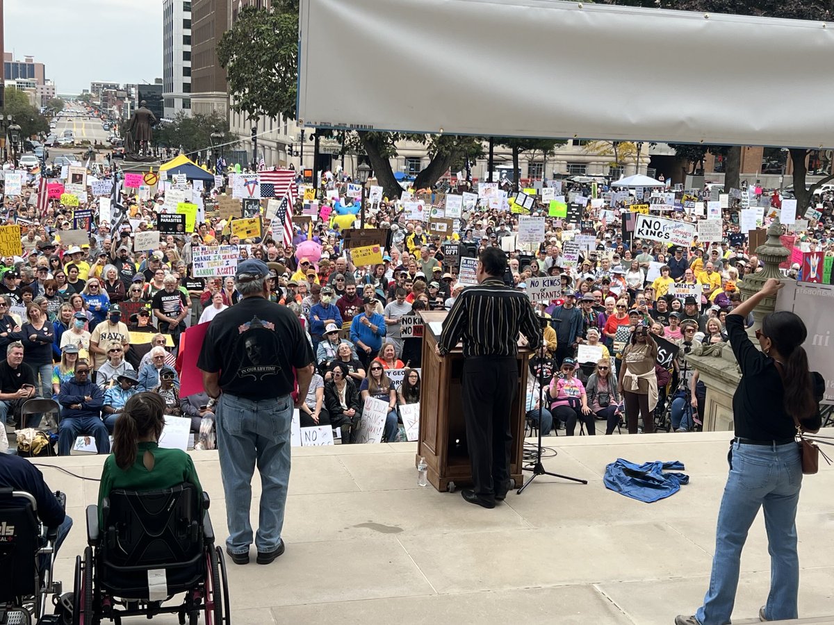 The crowd continues to grow in Lansing. Here’s a photo from the Capitol steps.