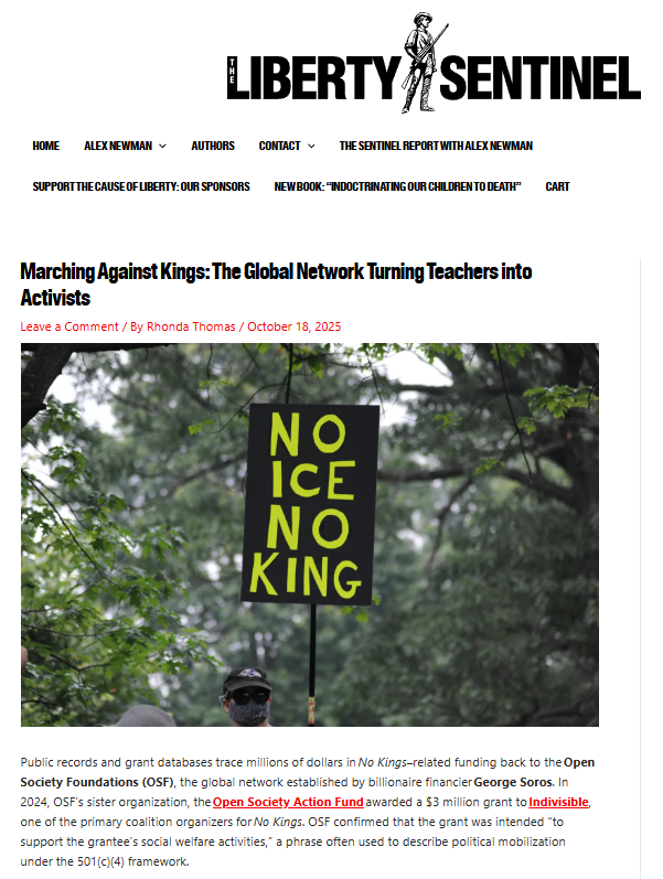 🚨These <a href="/georgesoros/">George Soros</a>-funded "No Kings" protests by the radical leftists at the "teachers" union <a href="/NEAToday/">NEA</a> are a symptom of a much deeper problem.... education and children are being weaponized against US. The great Rhonda Thomas of <a href="/TruthNEd/">Truth In Education</a> has more at: libertysentinel.org/marching-again…