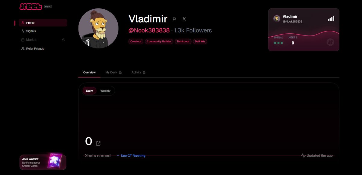 I still haven't managed to get any Xeet, but I'll keep going, I think I'll succeed🫡

If you haven't joined yet, you should do so. A fantasy card game will be added later

be one of the first! <a href="/xeetdotai/">xeet</a> ⚡️⚡️⚡️