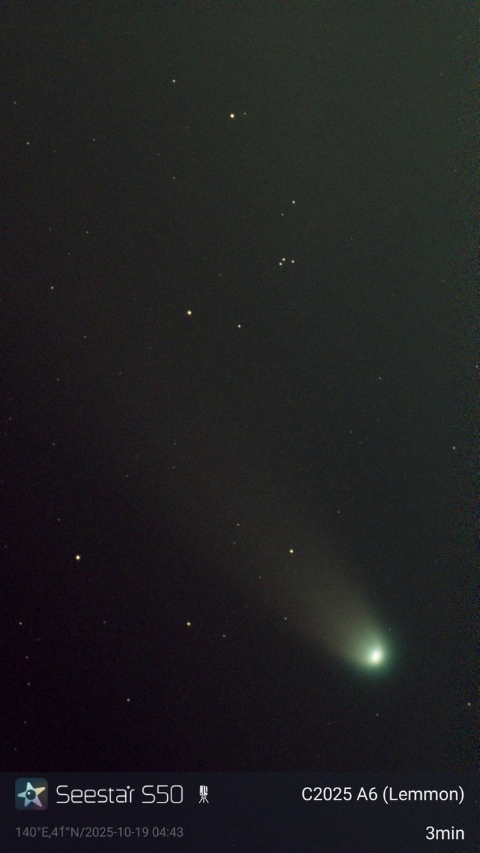 takku2's tweet image. 今朝のレモン彗星。雲の切れ間から。
#レモン彗星 #c2025a6lemmon #乙部町 #北海道 #はこだて天文宇宙クラブ