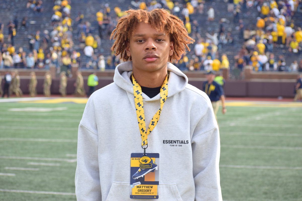 ethanmmcdowell's tweet image. Top 100 &apos;27 WR Matthew Gregory visited Michigan today!

He&apos;s one of the most explosive prospects in the country and ranks No. 37 nationally. 

His Rivals profile: on3.com/rivals/matthew…