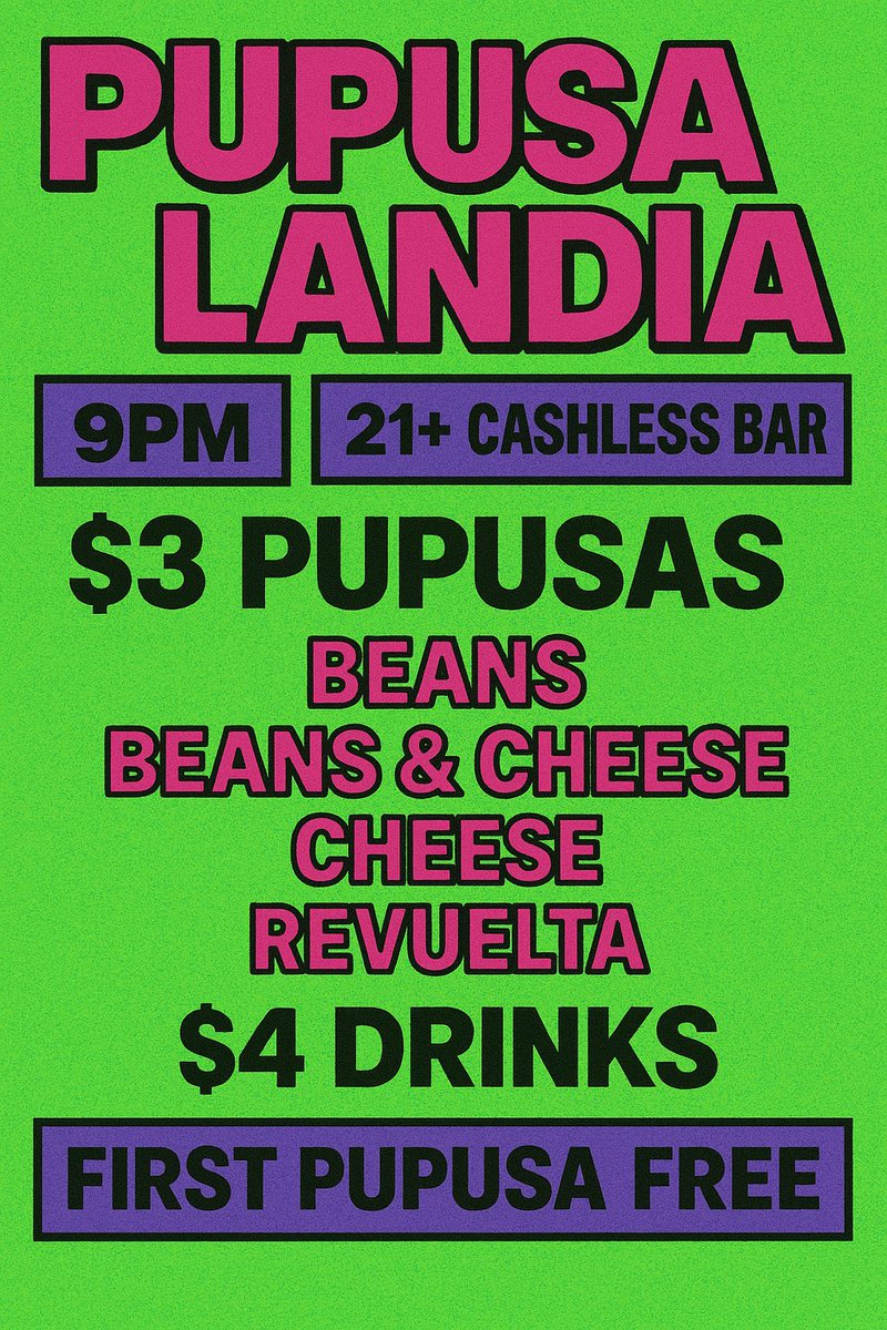 ChromeMami's tweet photo. Pupusalandia is TONIGHT!!

Ever rave inside a Pupusaria?! https://t.co/P5k42a18GC