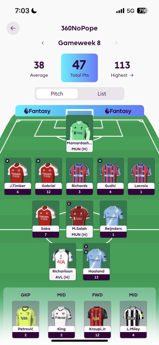 bitoffpl's tweet image. GW8 so far 
47 points 
3 to play 
🇪🇬 C to play