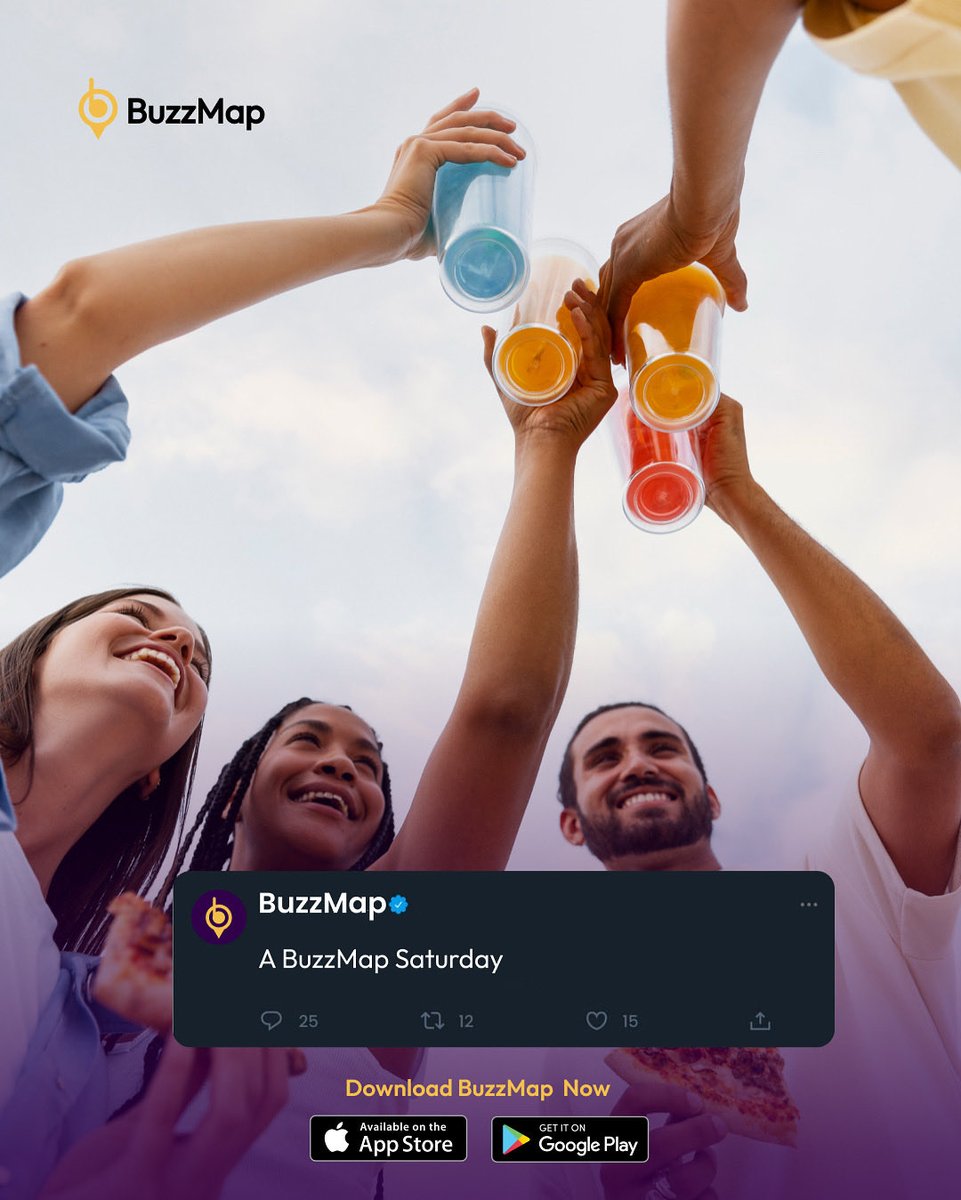 mybuzzmap's tweet image. Here’s to all the buzzers who have used, are using and are about to use BuzzMap to have an amazing Saturday 🥂
We see you and we love you 💜💜

It’s not too late to join the buzz..
Download BuzzMap now on Apple and Google Play Store.

#buzzmap #saturdayvibes😎✌️ #funsaturday