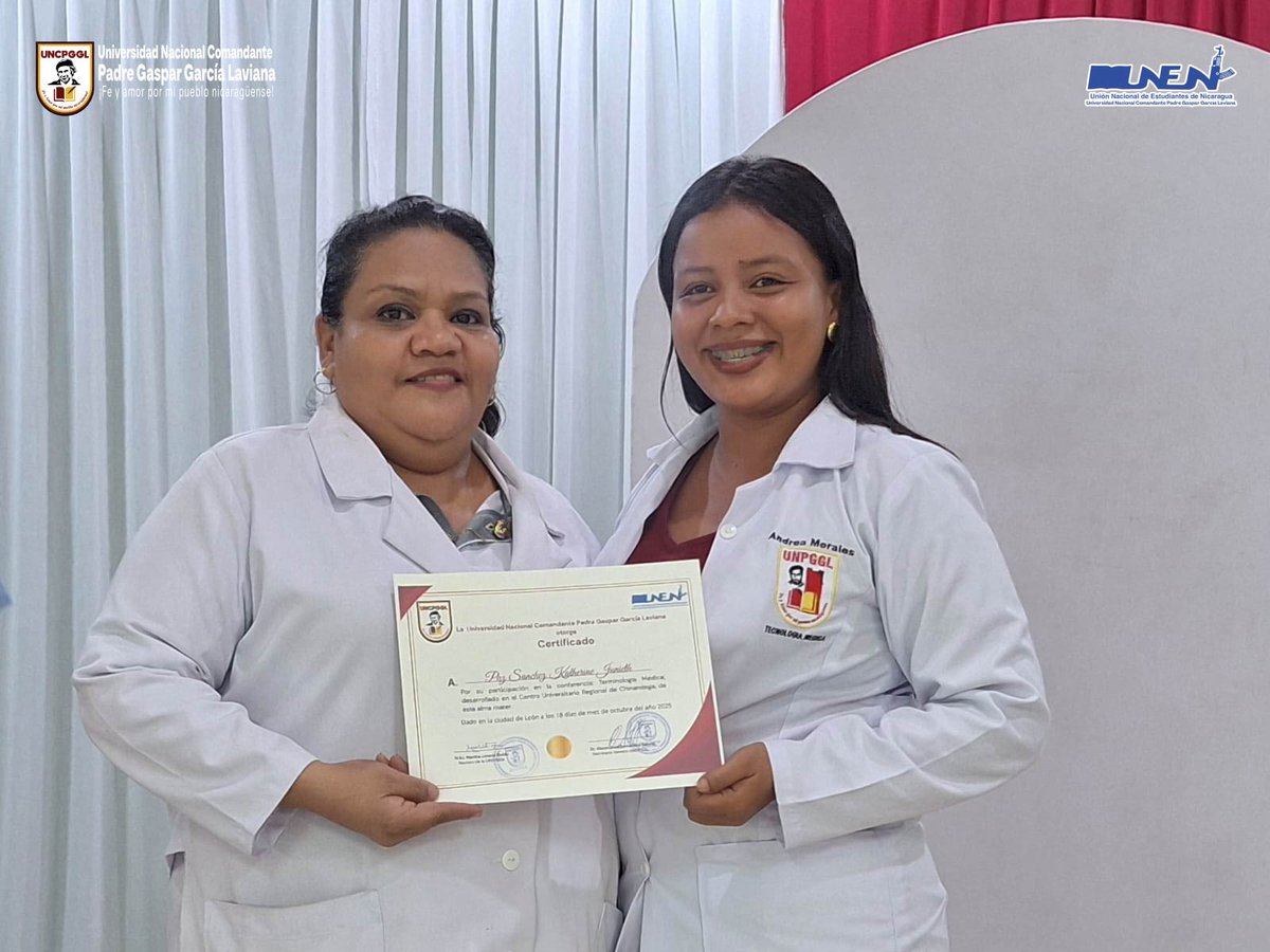 UNCPGGL_OFICIAL's tweet photo. El CUR Chinandega realizó la entrega de certificados de participación a estudiantes de las carreras de Tecnología Médica y Enfermería, quienes formaron parte de la Conferencia sobre Terminología Médica, desarrollada en la UNCPGGL

#somosuncpggl #SomosUNEN https://t.co/oCPXa7wRVK