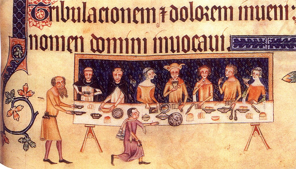 A medieval nobleman dining
