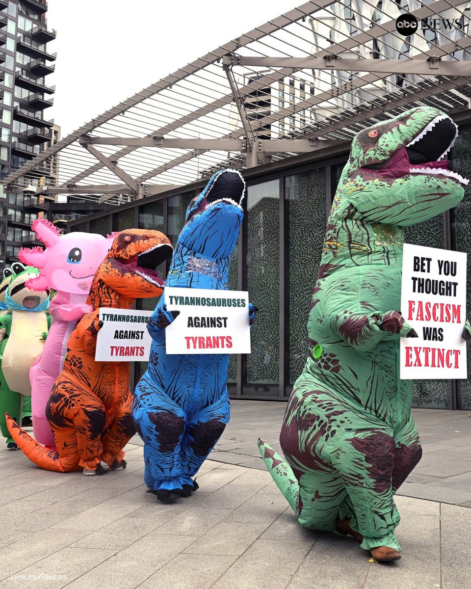 Demonstrators take part in the second round of "No Kings" protests across the U.S. in response to what they call abuse of power by Trump and his administration, including his immigration crackdown and his sending troops into American cities.
 
Read more: abcnews.link/MpVGx08