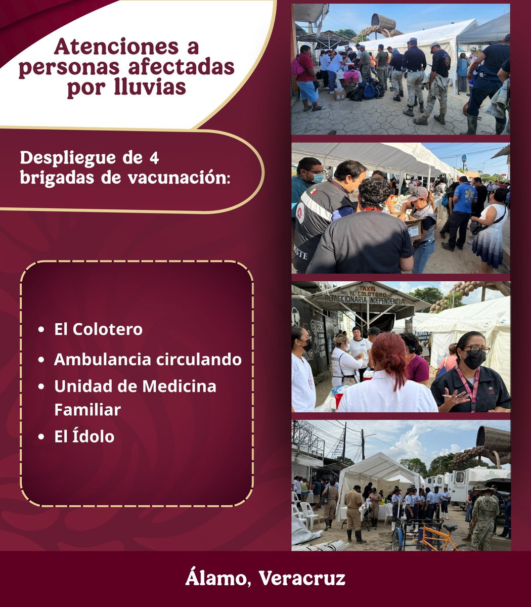 ISSSTE_mx's tweet image. En momentos donde la salud es prioridad, el personal de salud del #ISSSTE está al frente 🫡, llevando vacunación a quienes más lo necesitan en Álamo, Veracruz. 💉💫

Por ello, se han desplegado 4️⃣ brigadas que aplican vacunas en la Unidad de Medicina Familiar, las localidades de…