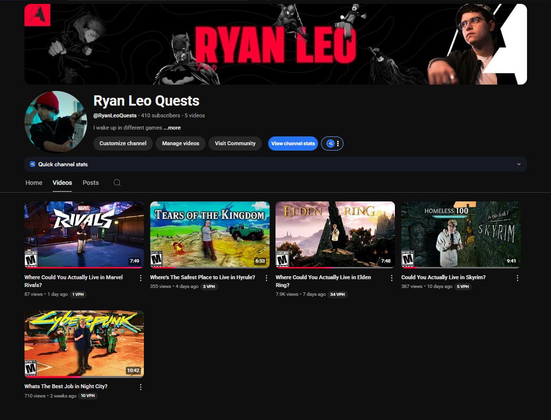 Started a new channel  2 weeks ago that I've been posting solely my Immersive Expedition videos on!

Gonna see how it goes but I think this will be my main from now on :)  

Here's a Link if you wanna check it out! youtube.com/@RyanLeoQuests…