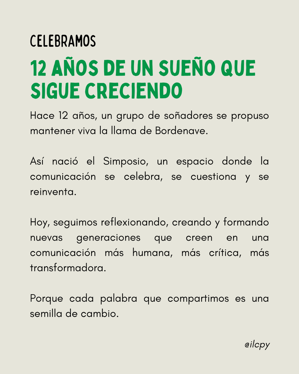 ILC_py's tweet photo. No es solo un evento.

Es un encuentro con la historia viva de la comunicación.

Donde las ideas respiran y el diálogo transforma. 💚

#SimposioDeLaComunicación #Bordenave100Años https://t.co/5fMIrmGoEL