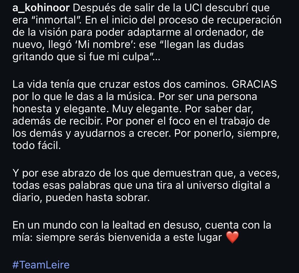 En un mundo con la lealtad en desuso, cuenta con la mía: siempre serás bienvenida a este lugar.

Post de la coordinadora digital de Cadena 100. ❤️