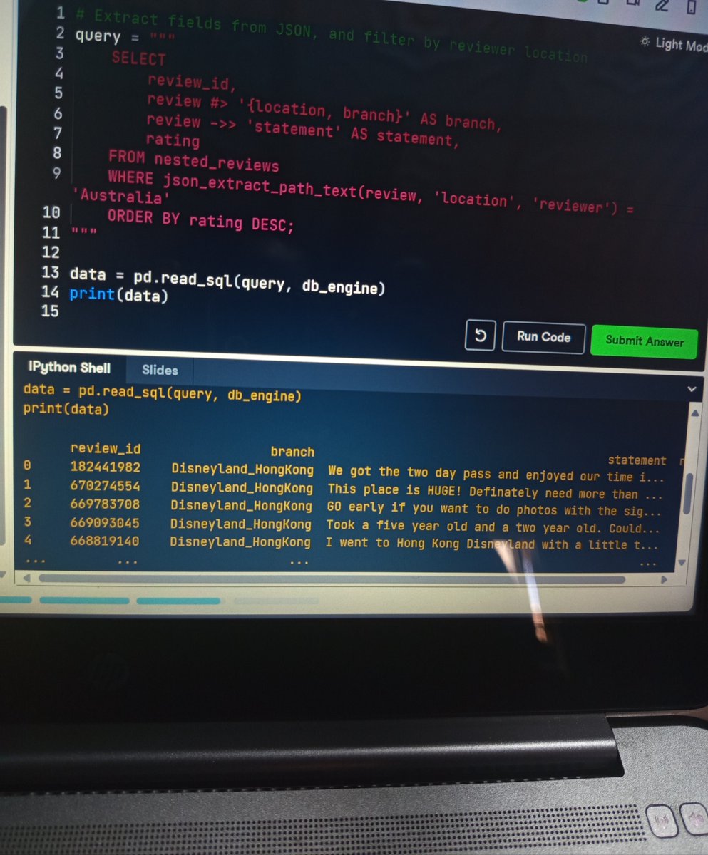 imanAdeko's tweet image. Day 31 of my #buildinginpublic journey into Data Engineering
Learned how Postgres handles document data using JSON & JSONB
- Store and query nested JSON
- Use ->, ->>, #>, #>> to extract keys
- Query JSON with SQLAlchemy & pandas
- Convert tabular to JSON
#Postgres #SQL #NoSQL