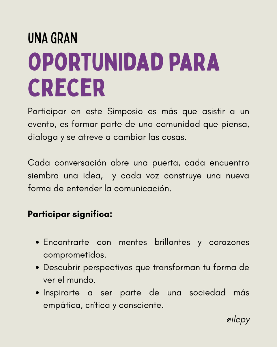 ILC_py's tweet photo. 💜 Crecer es compartir.

El Simposio no es solo un evento, es un espacio donde las ideas se transforman en encuentros, y los encuentros en inspiración. 🌿

#SimposioDeLaComunicación #Bordenave100Años https://t.co/c1qmn5A6Z4