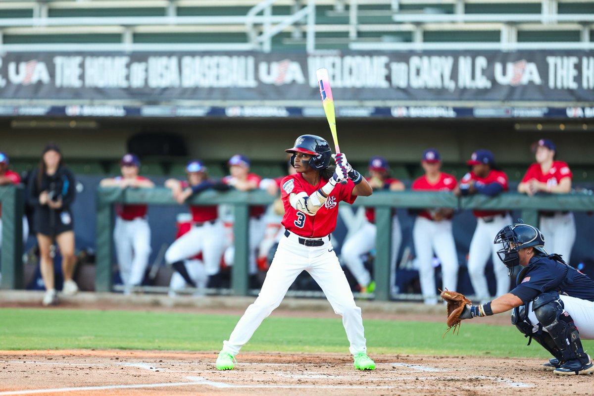 USABaseballWNT's tweet photo. Stripes offense is firing on all cylinders today 🔥

Jamie Baum: 3-for-3
Amira Hondras: 3-for-3
Kylee Lahners: 2-for-3
Denae Benites: 2-for-4
Mia Kruspe: 2-for-4 https://t.co/43fSNz3Sgw