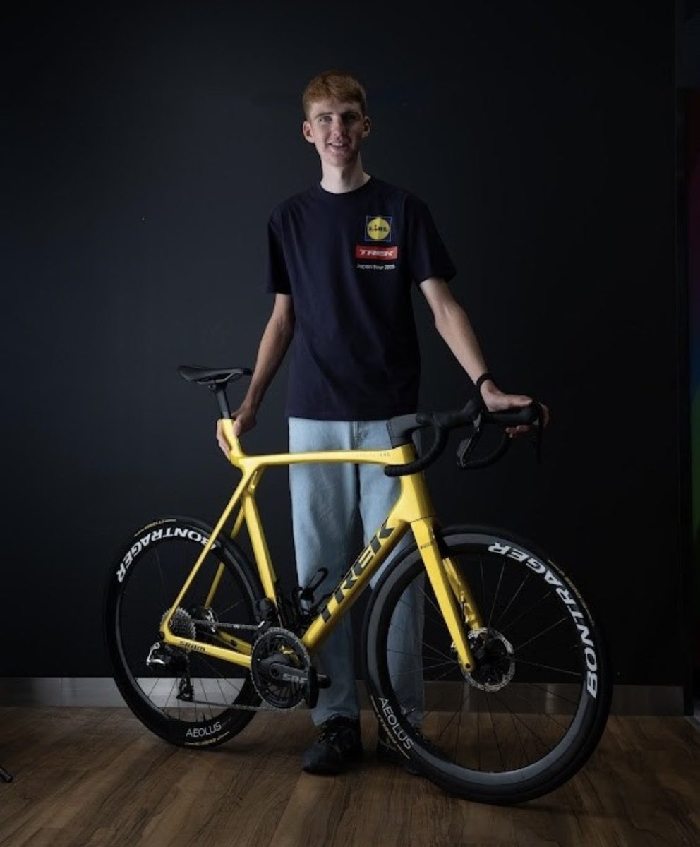 Just in from milking the cows Liam O’Brien looks happy out with his special edition Trek for the Japan Cup