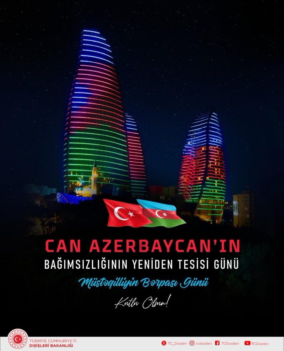 yildizmht's tweet photo. Kardeş Azerbaycan’ın Bağımsızlığının Yeniden Tesisi Günü’nün 34. yıldönümü kutlu olsun! https://t.co/KGc4d1hiXM
