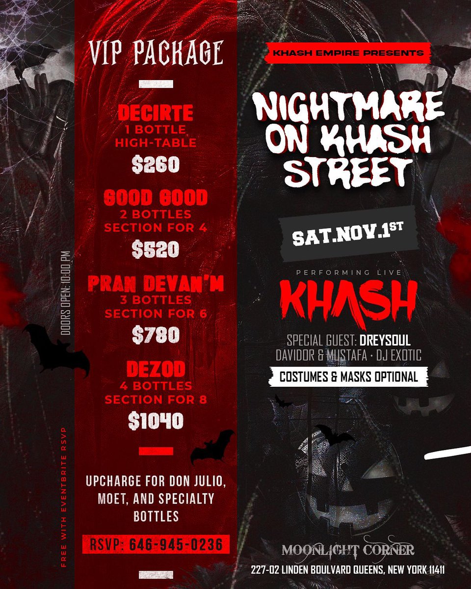 dwetmedamyo's tweet image. @khash_empire x @dreysoul🔥
LIVE IN NY AT MOONLIGHT CORNER 
ENTRY FREE WITH RSVP‼️

Bottle packages :(646) 945-0236

Music by: davidorandmoustafa / @DJExotic 
#khash #pagenmouvmansankhash #halloween #dreysoul #haitiantwitter #gouyad #explore #konpa

Link:
eventbrite.com/e/nightmare-on…