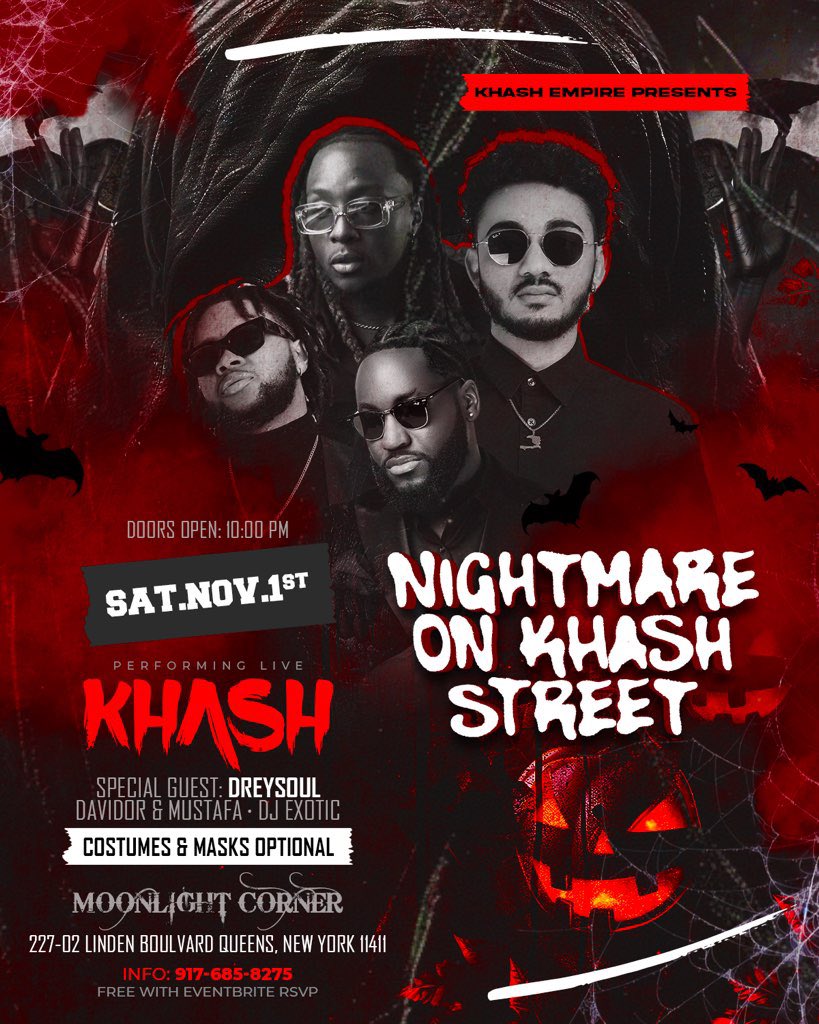 dwetmedamyo's tweet image. @khash_empire x @dreysoul🔥
LIVE IN NY AT MOONLIGHT CORNER 
ENTRY FREE WITH RSVP‼️

Bottle packages :(646) 945-0236

Music by: davidorandmoustafa / @DJExotic 
#khash #pagenmouvmansankhash #halloween #dreysoul #haitiantwitter #gouyad #explore #konpa

Link:
eventbrite.com/e/nightmare-on…