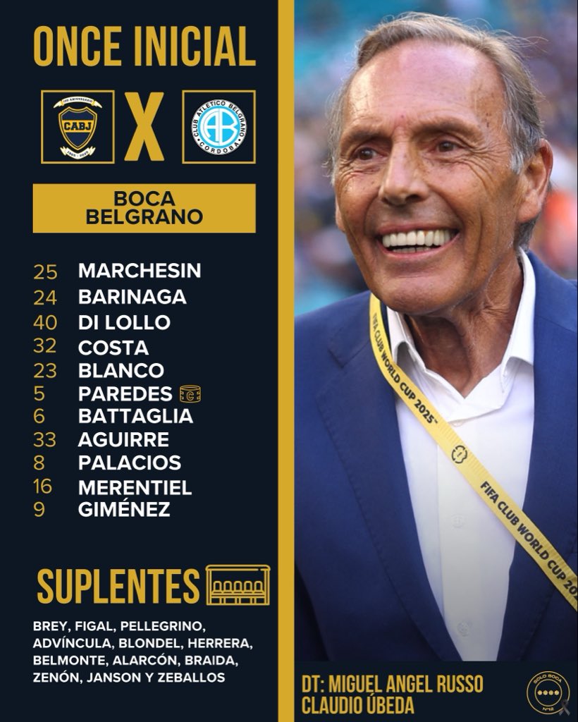 ✅11 CONFIRMADO✅

Úbeda repite casi todo el equipo, el único cambio obligado el de Palacios x Velasco.
Javi García se queda afuera del banco.
#vamosboca 
💙💛💙