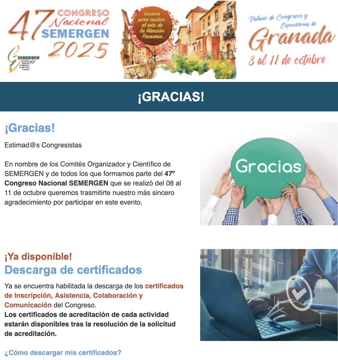 #SEMERGEN25 ¡Disponible la descarga de certificados!