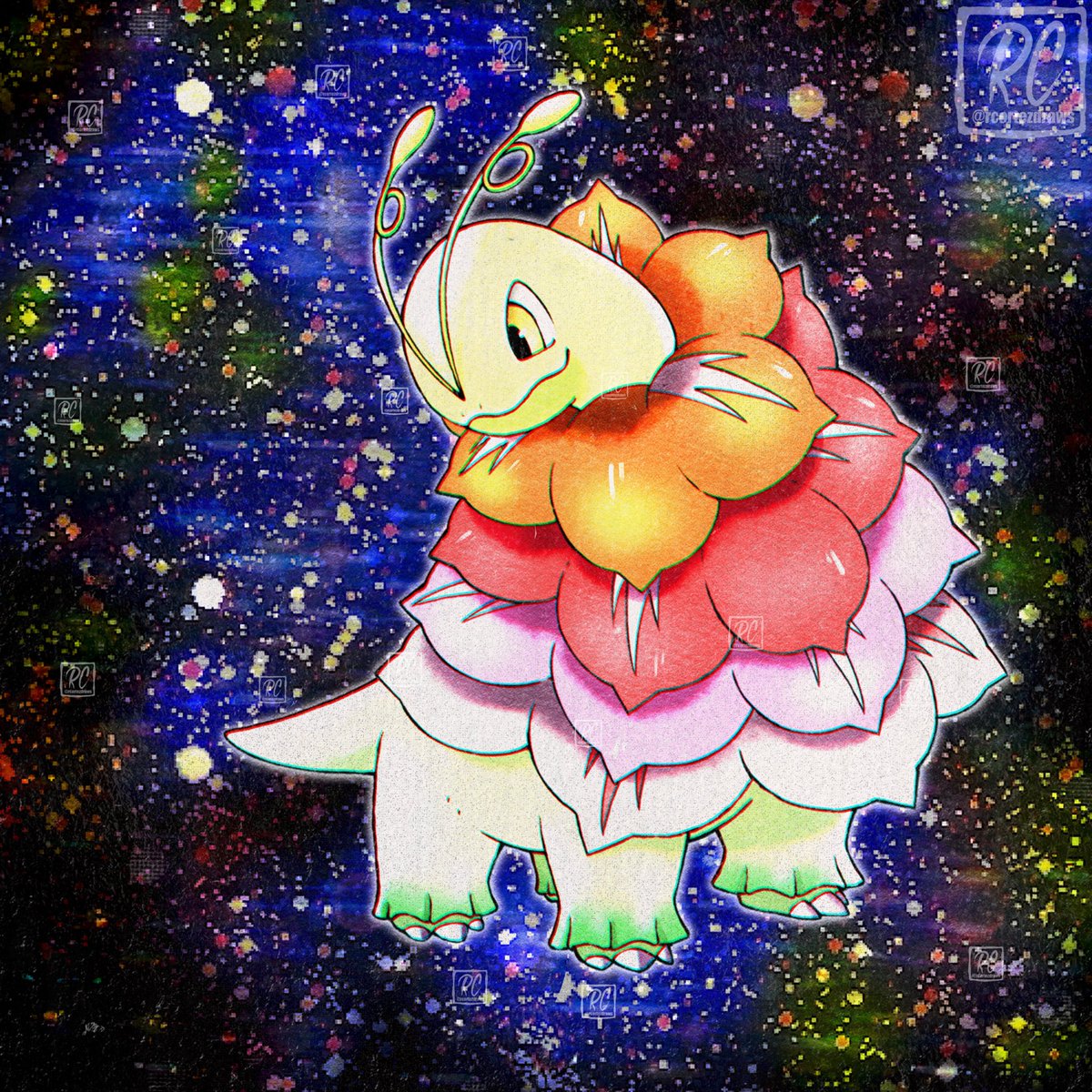 rcortezdraws's tweet image. Shiny Mega Meganium Retro Neo style! #Pokemon #PokemonLegendsZA