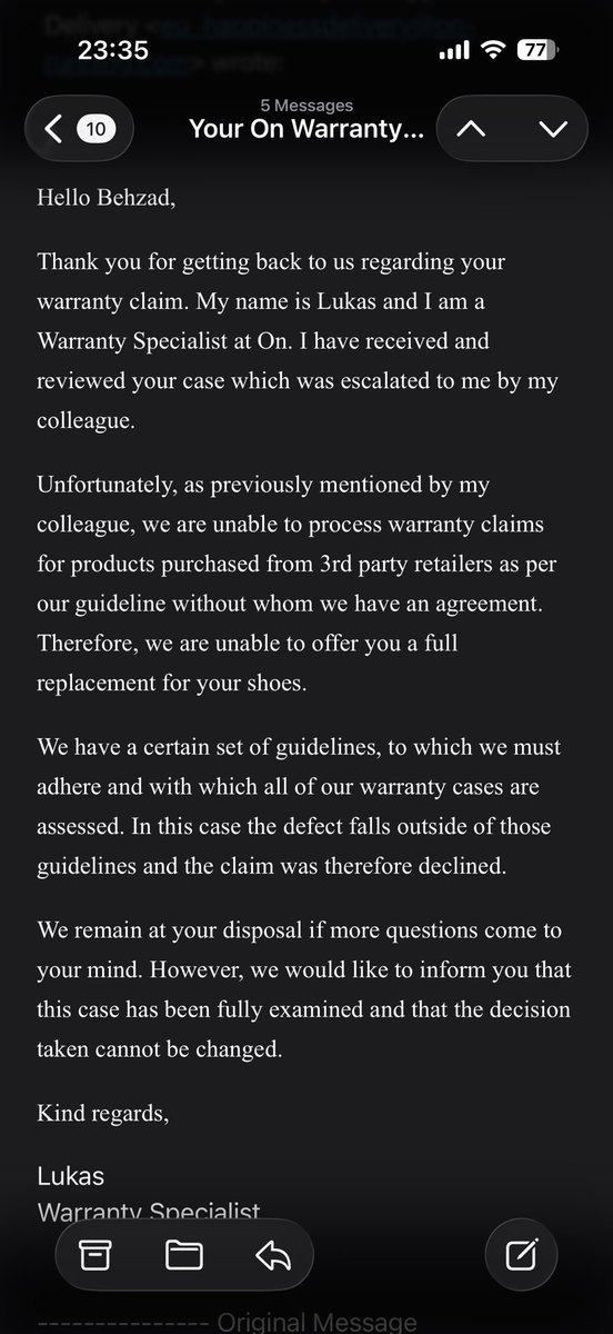 I bought a pair of <a href="/on_running/">On</a> shoes that came apart after&lt;3 months of normal use
The company says they’re not responsible because the store wasn’t an official retailer
That’s not policy — that’s escaping responsibility for quality
Sellers don’t define quality.Manufacturers do.