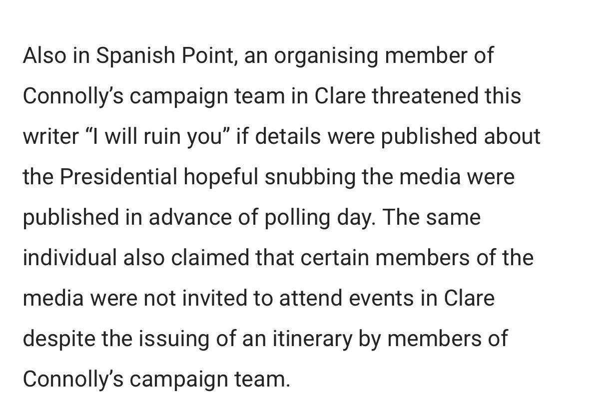 Catherine Connollys' campaign team threatened journalists today in Clare.  #Aras25