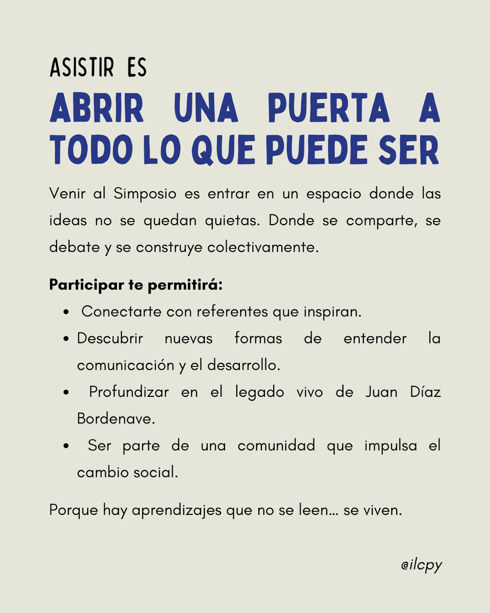 ILC_py's tweet photo. 💬 Asistir al Simposio no es solo escuchar.

Es conectar, aprender y transformar.

#SimposioDeLaComunicación #Bordenave100Años https://t.co/qZaPDFEiqW