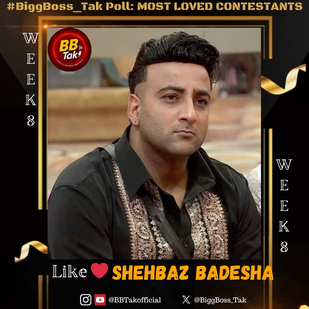 Biggest &amp; Most Authentic #BiggBoss_Tak Poll: #BB19 (Week-8)

Like ❤️ If you're supporting #ShehbaazBadesha in #BiggBoss19

Poll to end Tomorrow (Sunday) 12AM

#BB19WithBiggBoss_Tak #BBTak #BiggBoss #BB