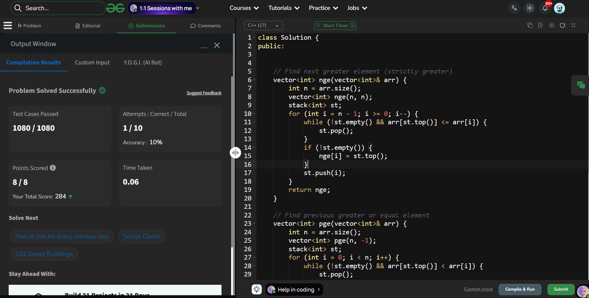 Abhishek1005_'s tweet image. Day 78 of #LCdaily
Solved Asteroid Collision — didn’t use stack, just a vector behaving like one (TC: O(n), SC: O(n)).
Then tackled Sum of Subarray Maximums — tricky but similar to “mins” version.
Also solved brute version & got my 100 Days badge 🎯
#LeetCode #DSA #100DaysOfCode