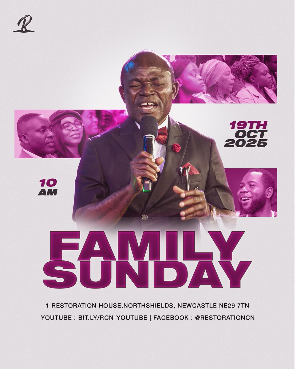 Let’s continue with the praise and celebration tomorrow 
Come to Church with every member of your family and thank us later 😉
🗓️ 19th October 
⏰ 10am

Invite friends and family

1 Restoration House
North Shields, Newcastle 
NE29 7TN

YouTube : bit.ly/RCN-YOUTUBE
