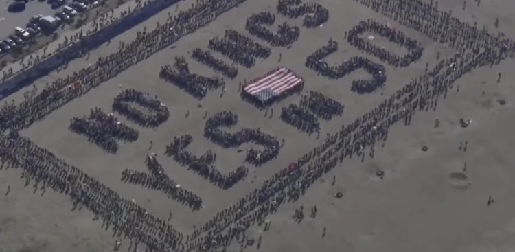 7Sevencube7's tweet image. No Kings human sign on San Francisco Bay. #nokings #democracy