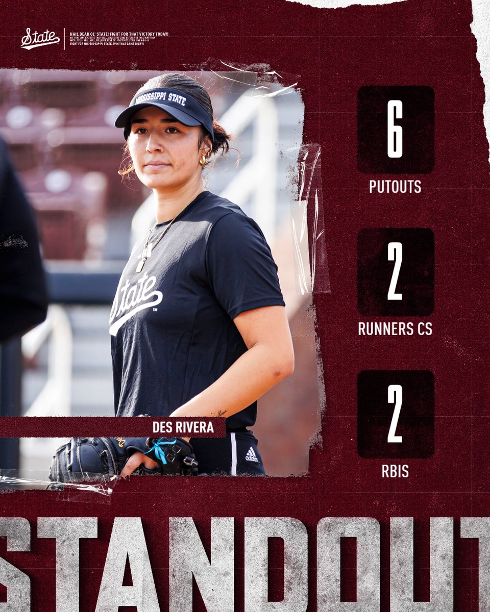 Defensive Player of the Game honors go to Des Rivera, who caught two runners stealing to go along with a double and a homer at the plate!

#HailState