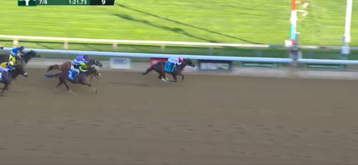 Light the Way (Justify) charges home to victory under Kendrick Carmouche. Congrats to Bob Pezzuti!