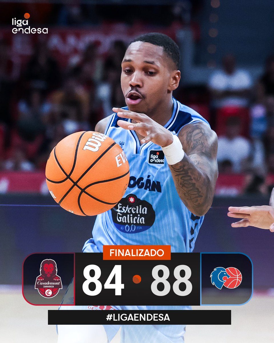 Río Breogán saca una ajustada victoria ante Casademont Zaragoza. 

8⃣4⃣ <a href="/casademontBZ/">Casademont Zaragoza</a> 
8⃣8⃣ Río <a href="/CBBreogan/">Río Breogán</a> 

| #LigaEndesa