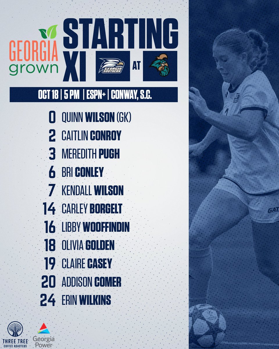 GSAthletics_WSO's tweet photo. Here's the @GeorgiaGrown Starting XI for your Eagles at Coastal Carolina today!

#HailSouthern https://t.co/QKcgiU7ADy